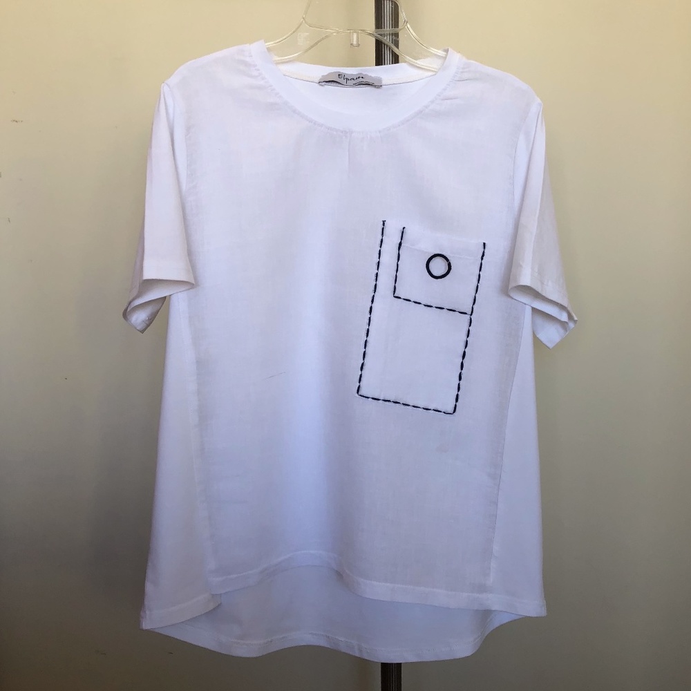 White Shirt with stitching design on front pocket